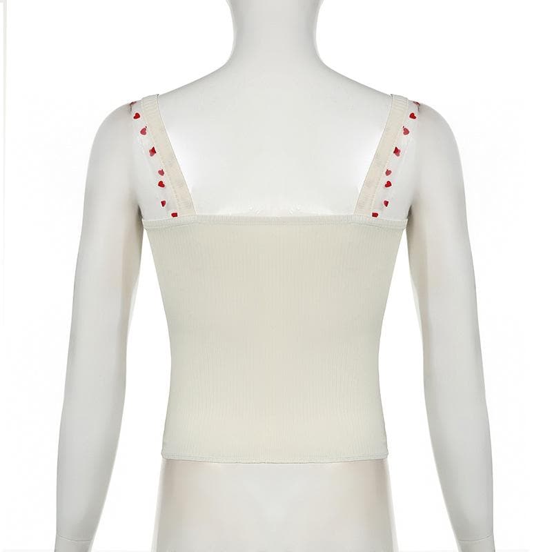 Bowknot ribbed heart pattern mesh cami top