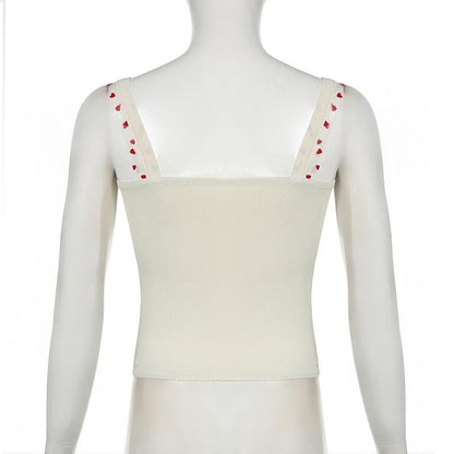 Bowknot ribbed heart pattern mesh cami top