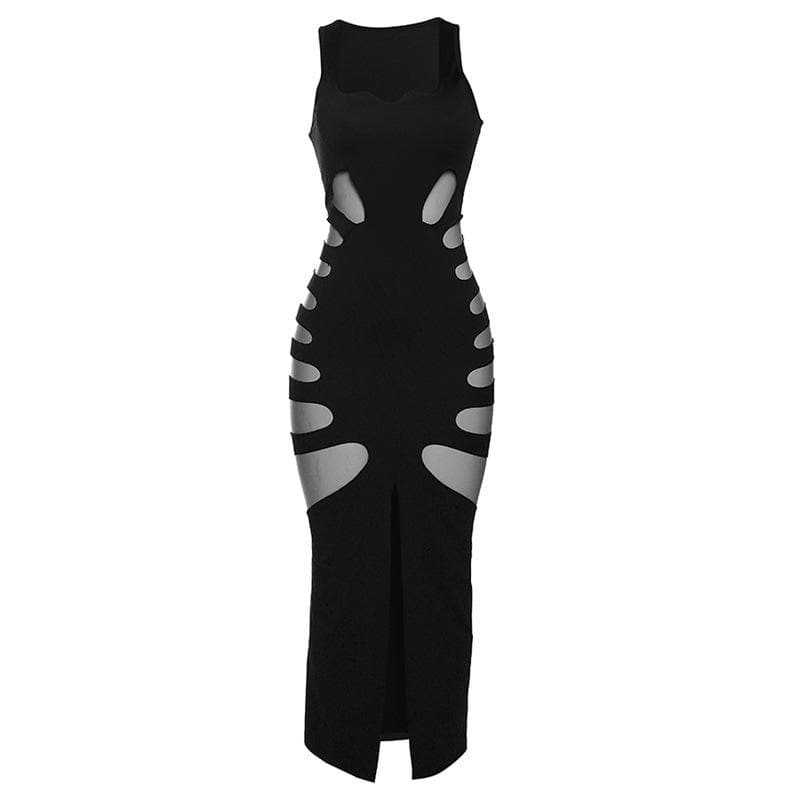 Scoop Neck Sleeveless Side Cutout Hollow Out Bodycon Maxi Dress