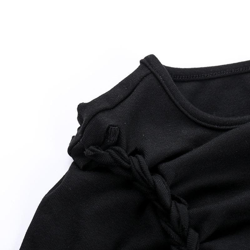 Short sleeve crewneck beaded hollow out cut out top