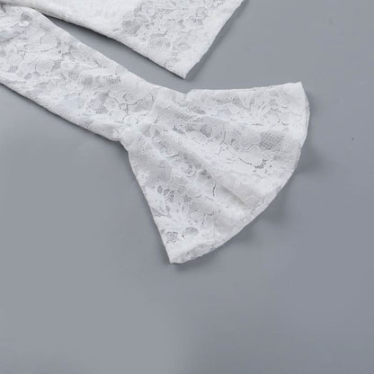 Long flared sleeve v neck lace solid top