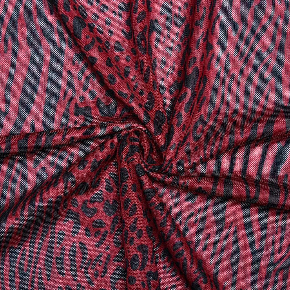 Long flared sleeve tiger print sheer mesh backless maxi dress