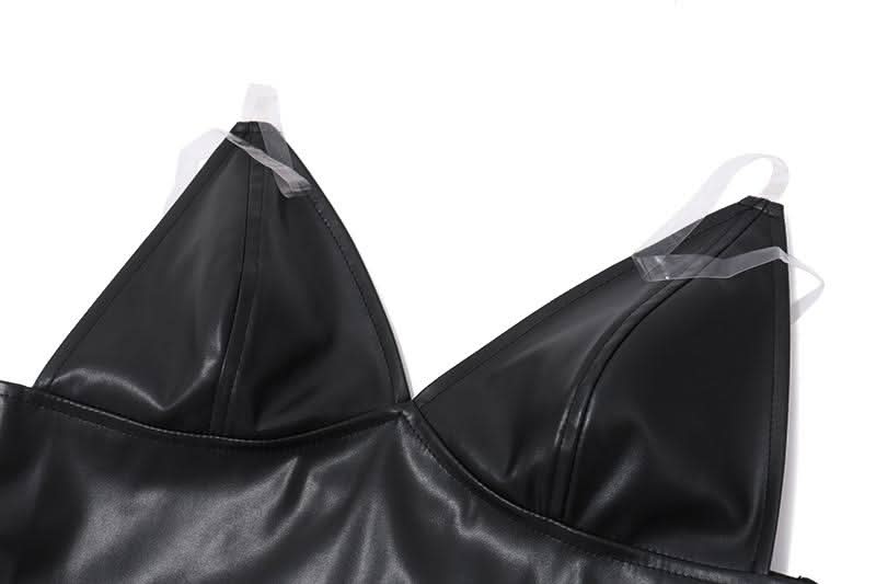 PU leather v neck cami top