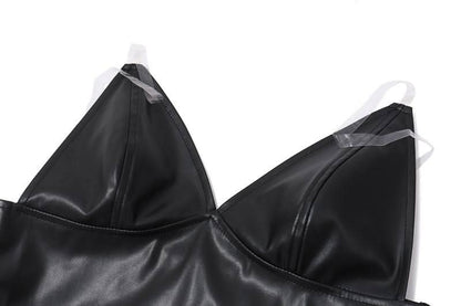 PU leather v neck cami top