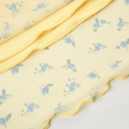 U neck ruffle mesh flower print cami maxi dress