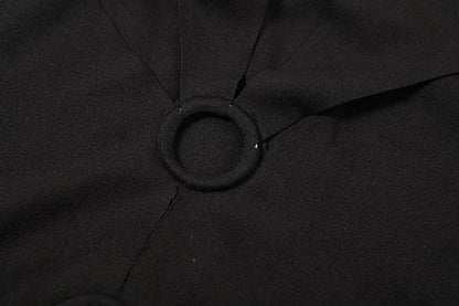 O ring hollow out crewneck solid cut out mini dress