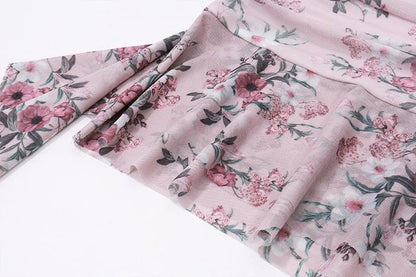 Halter hollow out lace hem flower print gloves cut out mini dress