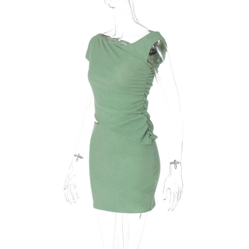 Off shoulder ruched mini skirt set