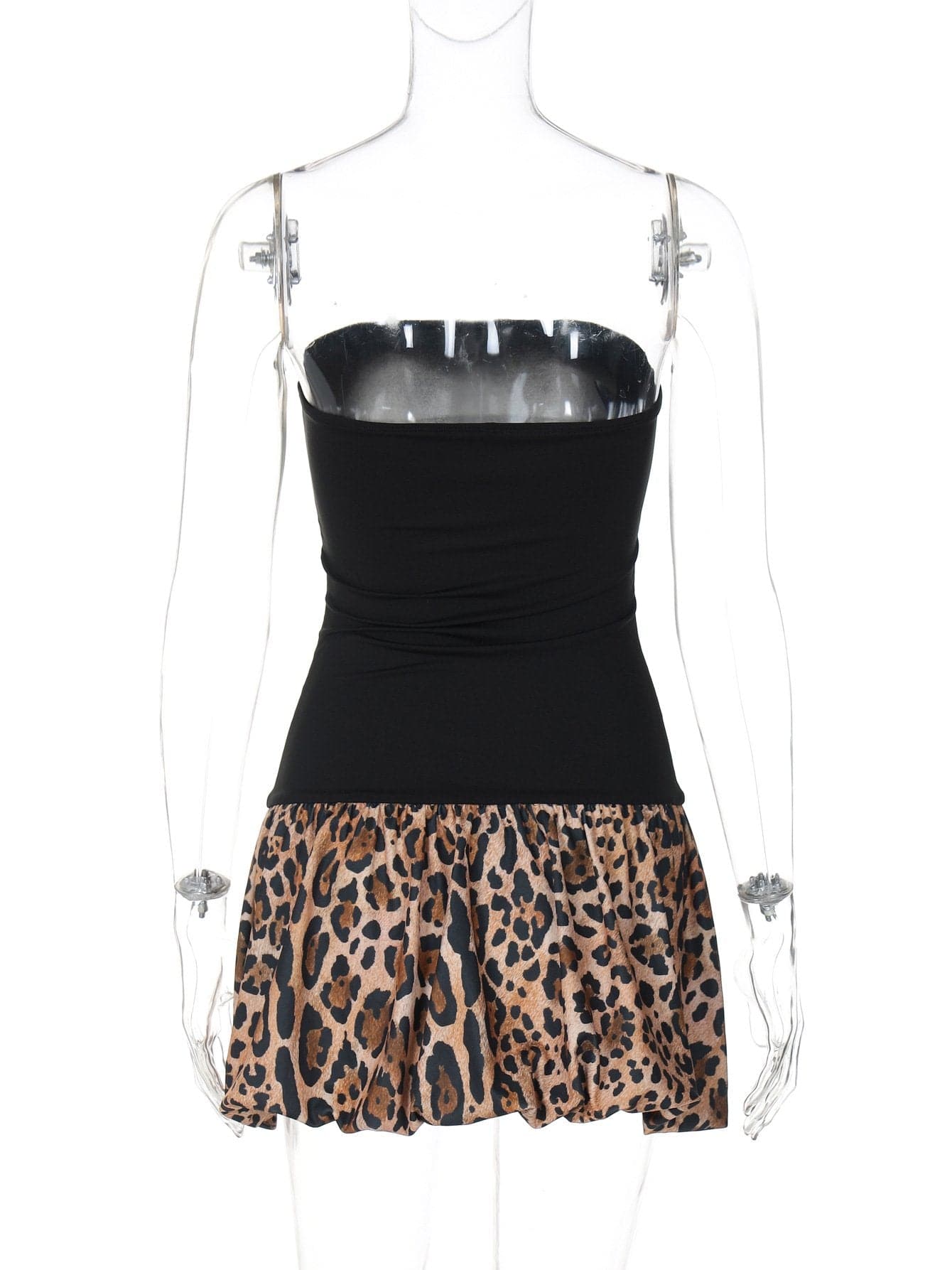 Leopard print patchwork tube mini dress