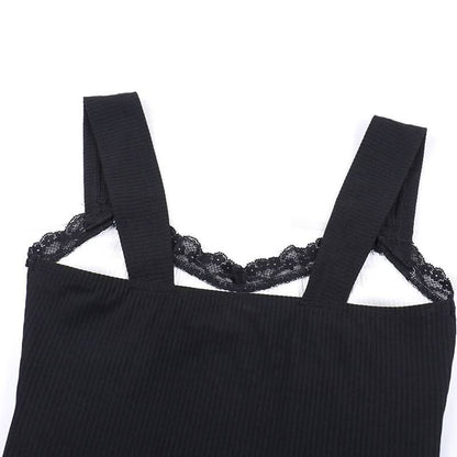 Bowknot v neck lace hem ribbed tank top