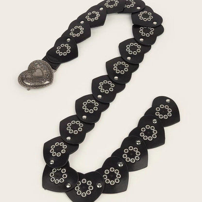 Heart hollow out patchwork PU leather belt