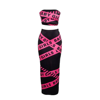 Letter print tube maxi skirt set