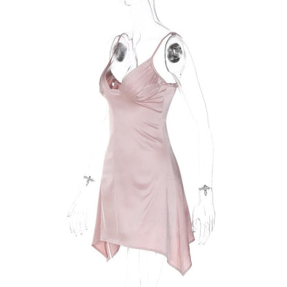 Ruched Bust Deep V Neck Spaghetti Strap Backless Mini Dress