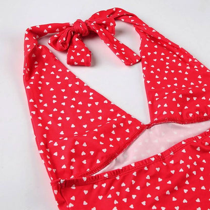 V neck halter polka dot print backless top