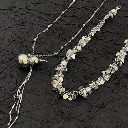 Gourd pendant glitter metal chain 2 pcs choker necklace