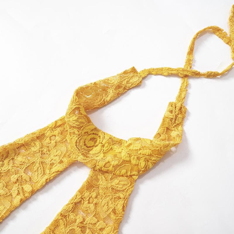 Halter hollow out lace backless cut out maxi dress