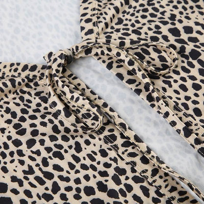 Leopard print long sleeve self tie crop top