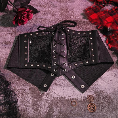 Rivet lace up glitter button corset