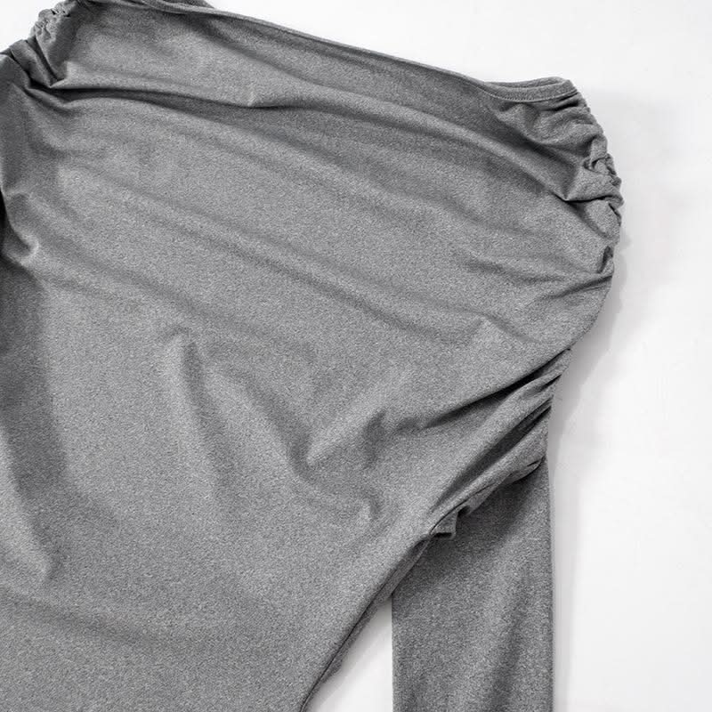 Long sleeve ruched one shoulder irregular maxi dress