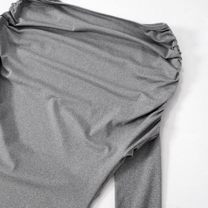 Long sleeve ruched one shoulder irregular maxi dress