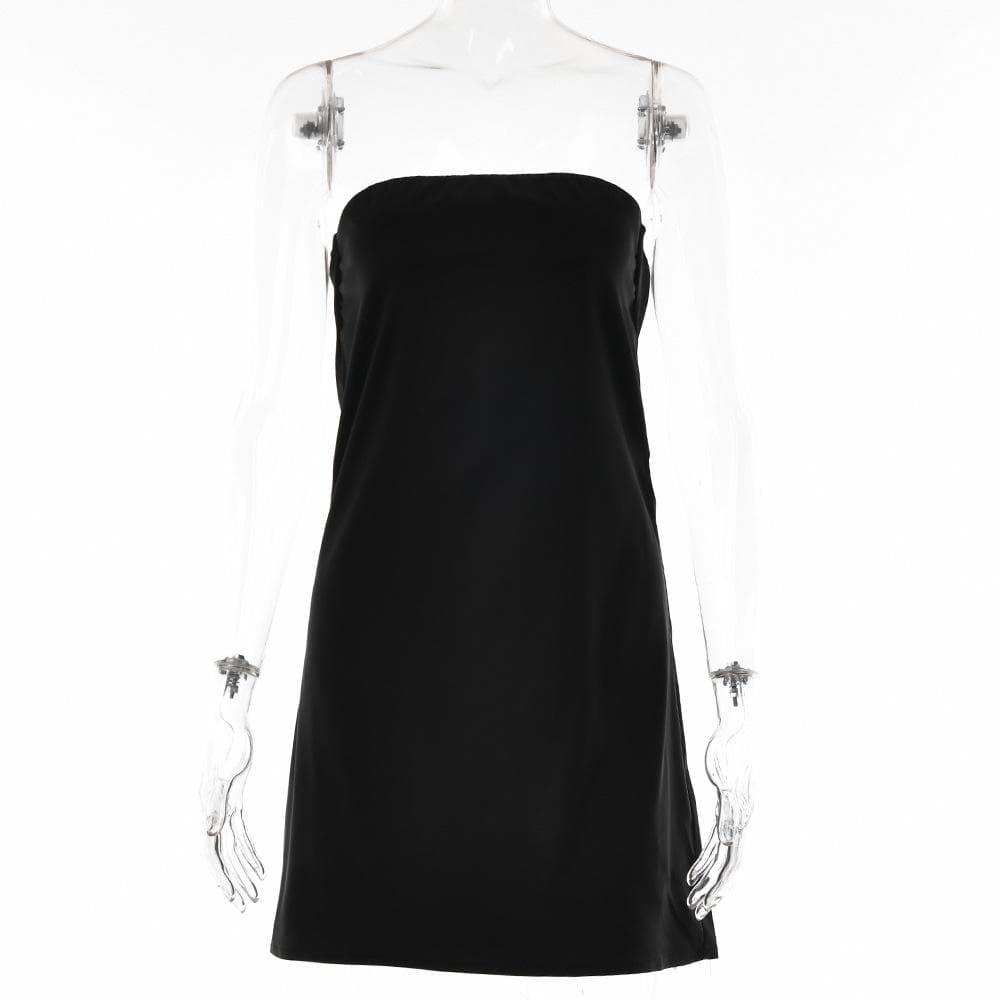 Satin hollow out backless A line solid tube cut out mini dress