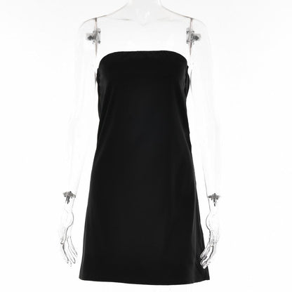 Satin hollow out backless A line solid tube cut out mini dress