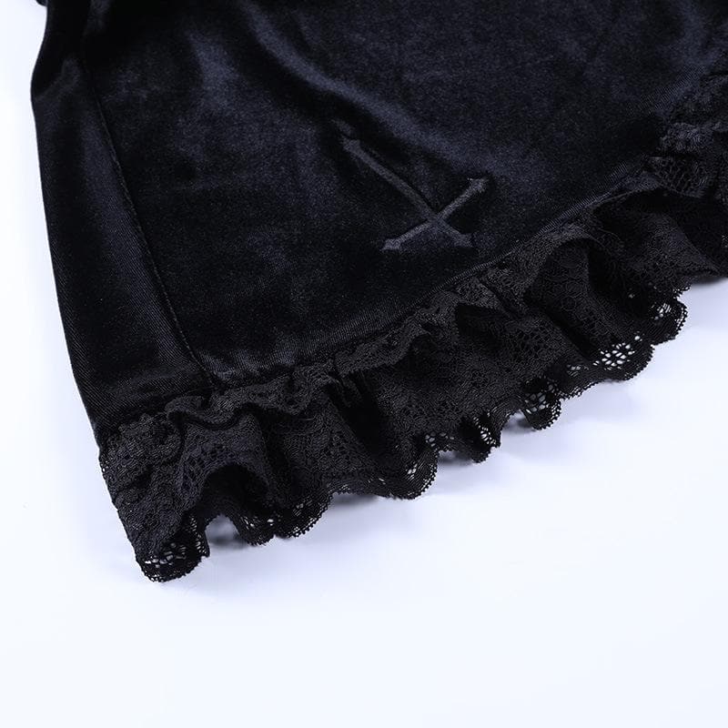 Solid A line lace hem spider web pattern mini skirt