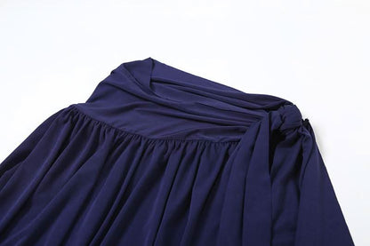 Halter self tie button ruched deep V neck midi skirt set