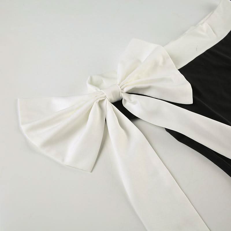 Bowknot off shoulder irregular contrast maxi dress