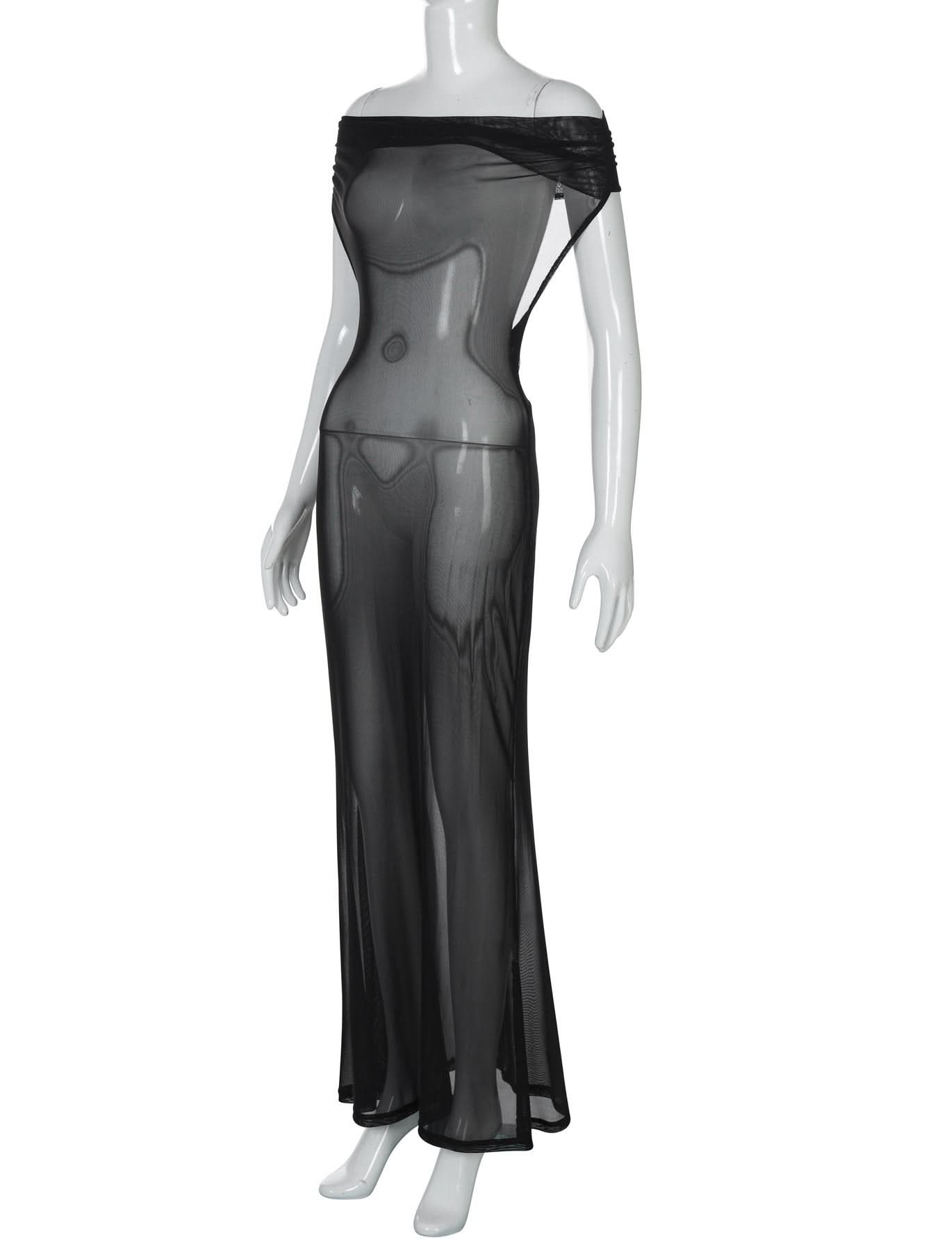 Off shoulder mesh backless maxi dress