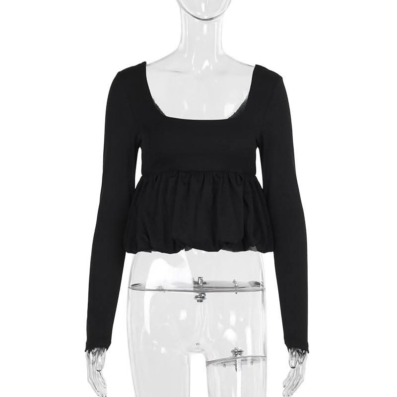 U neck long sleeve solid top