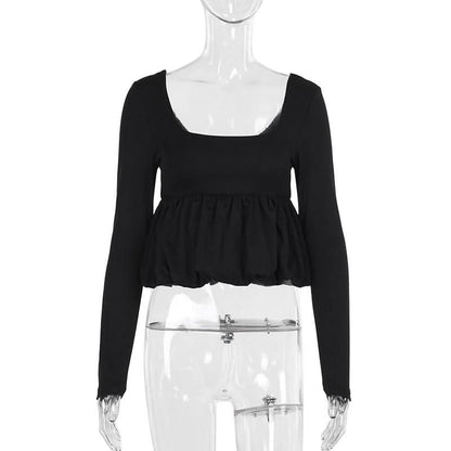 U neck long sleeve solid top