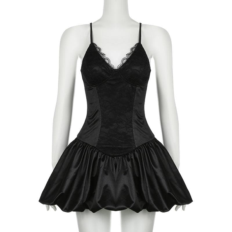V neck lace hem cami mini dress