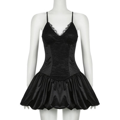 V neck lace hem cami mini dress