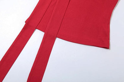 Halter backless flower applique solid top