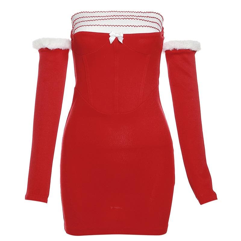 Contrast patchwork gloves fluffy ruffle backless tube mini dress-final-sale