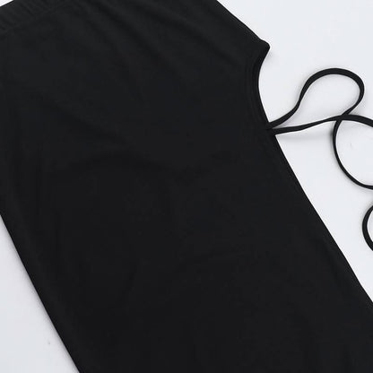Irregular slit self tie solid tube midi skirt set