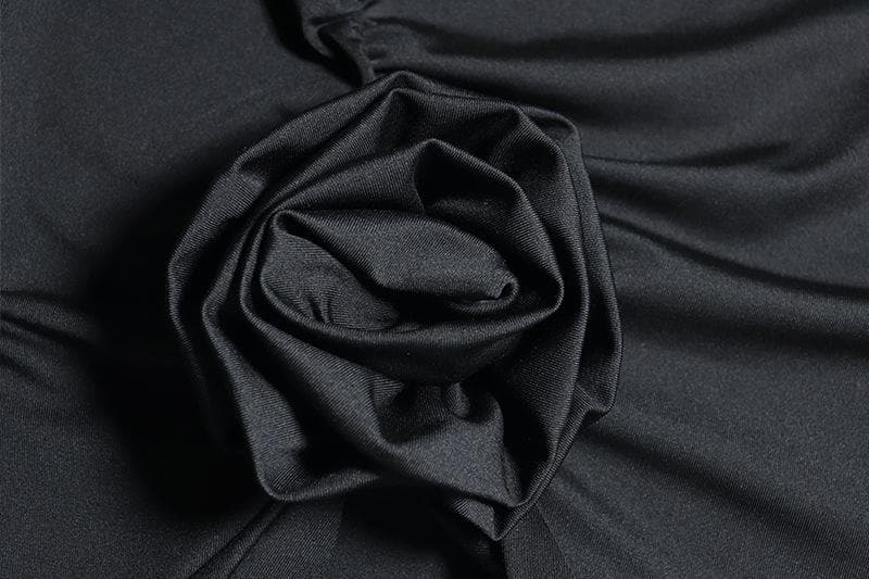 U neck flower applique ruffle ruched tank midi dress