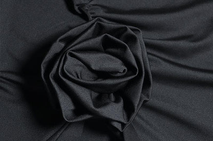 U neck flower applique ruffle ruched tank midi dress