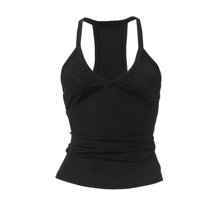 V neck ribbed sleeveless solid tank top