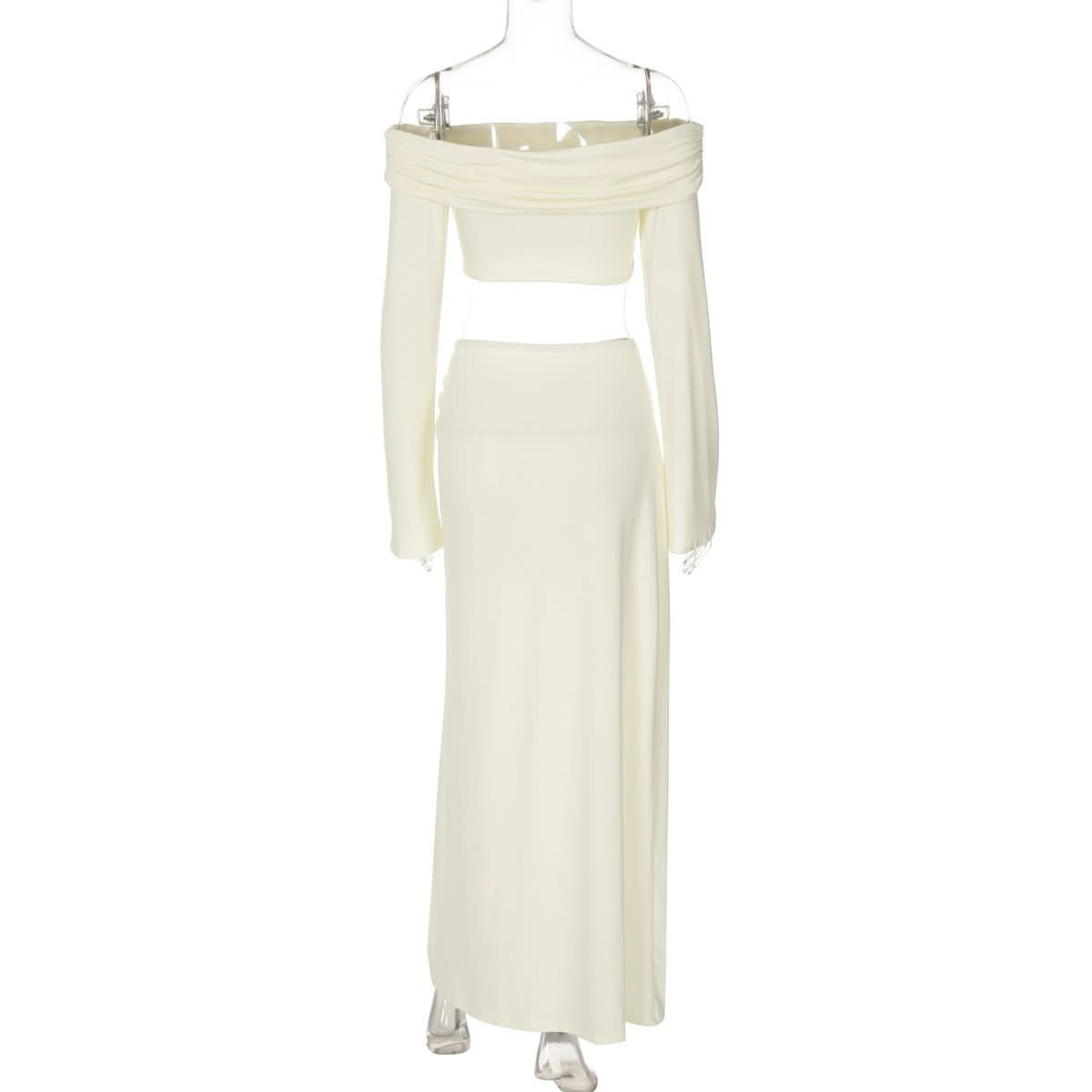 Off shoulder long sleeve o ring slit maxi dress