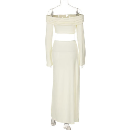 Off shoulder long sleeve o ring slit maxi dress