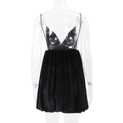 V neck velvet backless cami mini dress