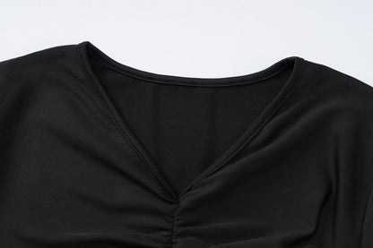 Long flared sleeve v neck ruched maxi dress