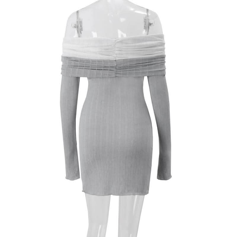 Off shoulder long sleeve ruched textured mini dress