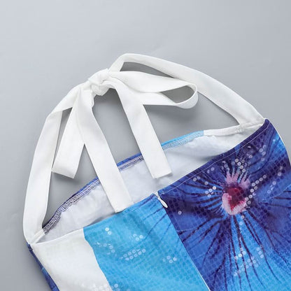 Halter flower print zip-up mini dress