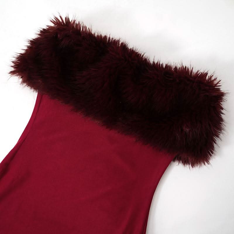 Fluffy mesh tube maxi dress