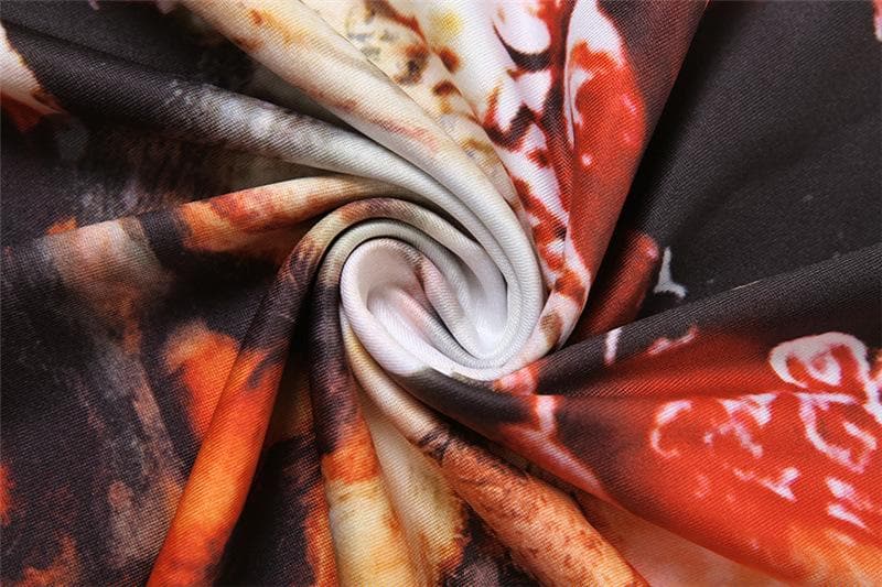 Long sleeve crewneck print ruffle contrast maxi dress