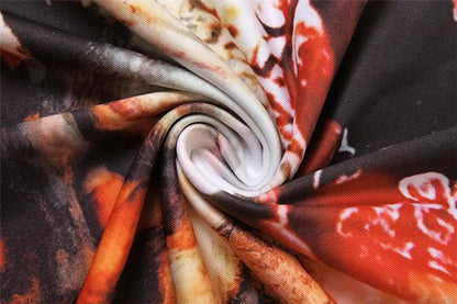 Long sleeve crewneck print ruffle contrast maxi dress