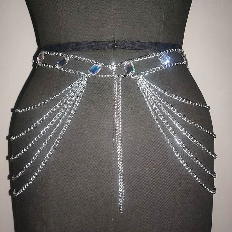 Halter crystal hollow out metal chain waist chain set